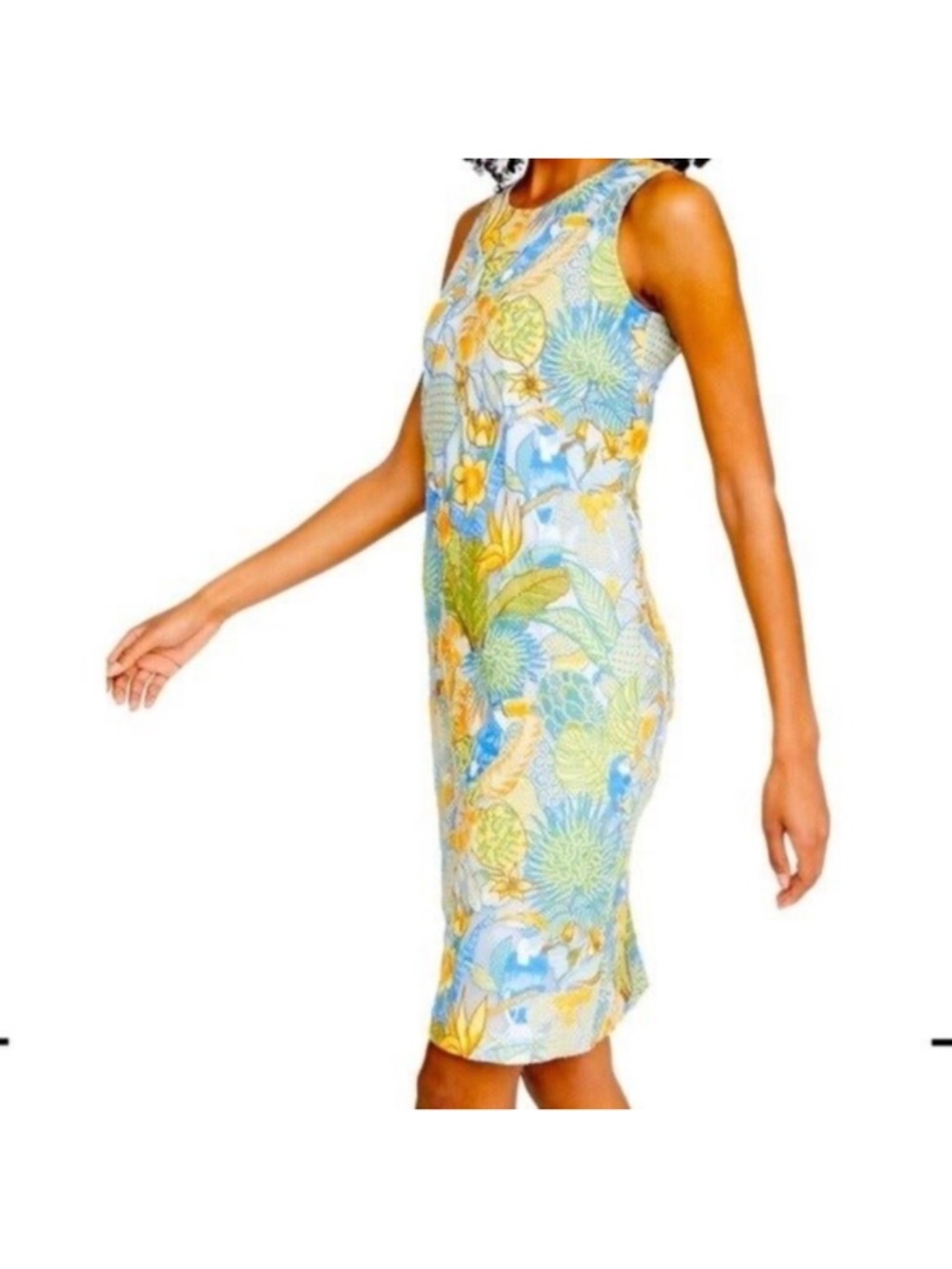 J. McLaughlin Light Blue Tropical Print Mini Dress with Orange Accents (A0211)